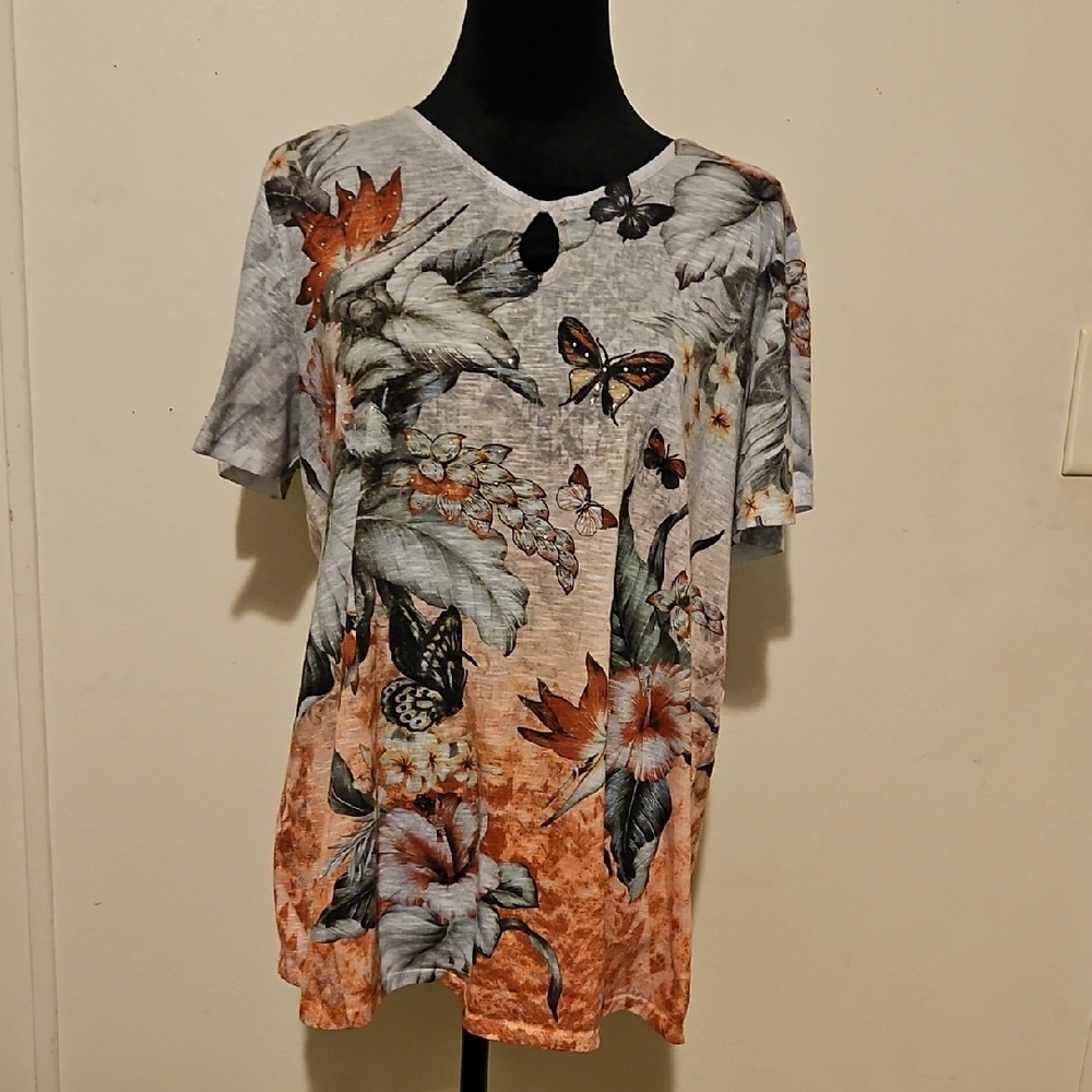 Floral Butterfly Print Women's Top